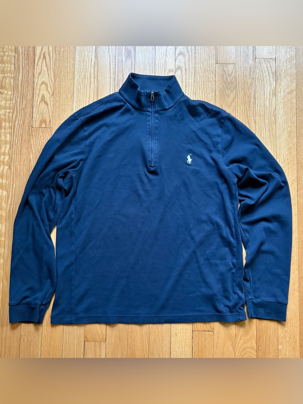 Polo Ralph Lauren Men’s 1/4 Zip Up Sweater Pullover Medium Navy Blue Solid